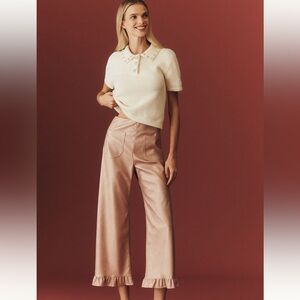 The Colette Crop Metallic Faux Leather Ruffle-Hem Pants by Maeve Anthropologie